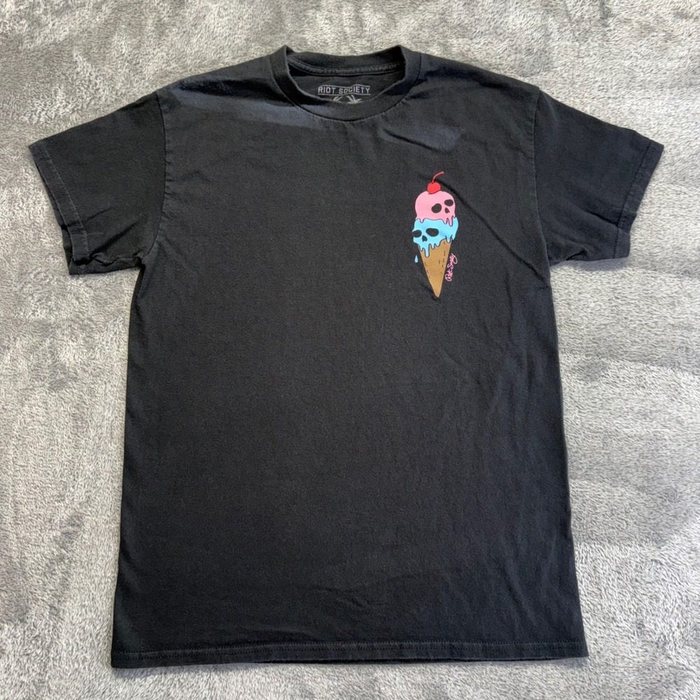 Riot Society T-Shirt Mens Small Black Good Skull Ice Cream Cone Graphic Tee